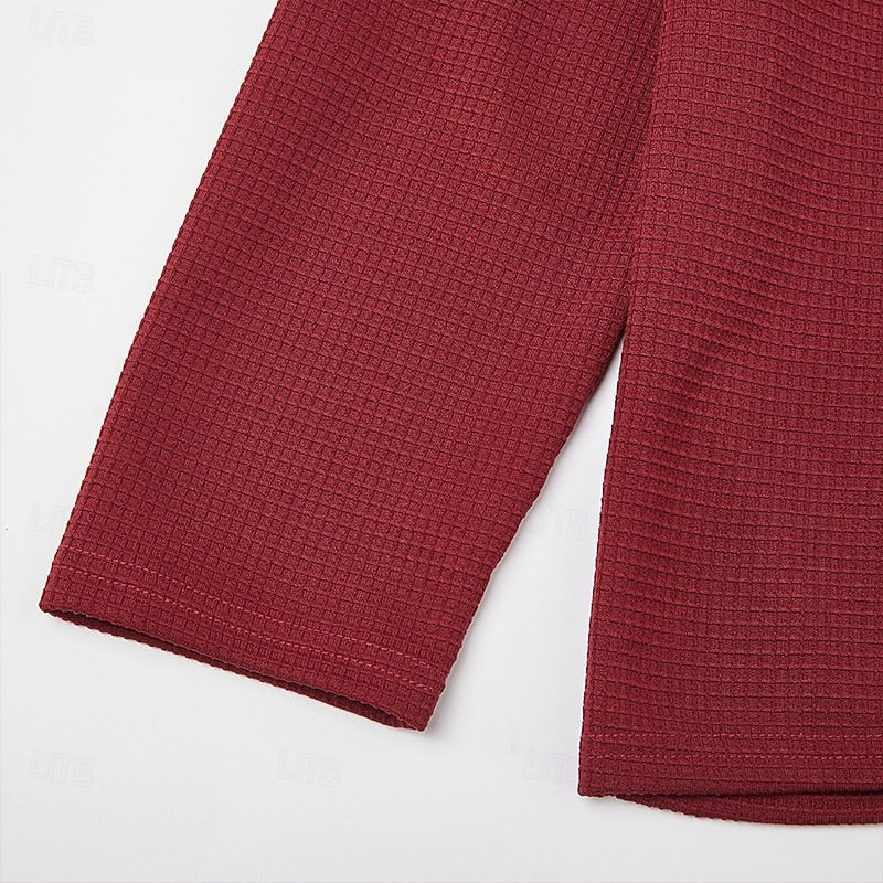 Quarter-Zip Pullover Waffle Knit Men's Colour Block Long Sleeve Sweatshirt – Casual, Office, Gift