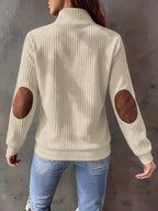 Quarter-Zip Ribbed Pullover Corduroy Colour Block Women's Sweatshirt – Casual, Office, Holiday Gift