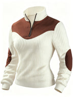 Quarter-Zip Ribbed Pullover Corduroy Colour Block Women's Sweatshirt – Casual, Office, Holiday Gift