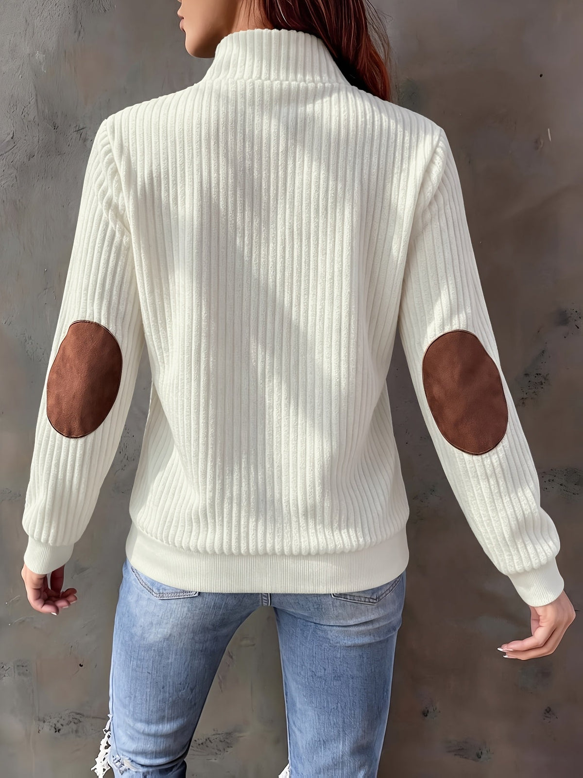Quarter-Zip Ribbed Pullover Corduroy Colour Block Women's Sweatshirt – Casual, Office, Holiday Gift