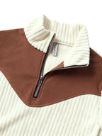 Quarter-Zip Ribbed Pullover Corduroy Colour Block Women's Sweatshirt – Casual, Office, Holiday Gift