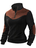 Quarter-Zip Ribbed Pullover Corduroy Colour Block Women's Sweatshirt – Casual, Office, Holiday Gift
