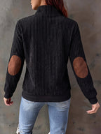 Quarter-Zip Ribbed Pullover Corduroy Colour Block Women's Sweatshirt – Casual, Office, Holiday Gift