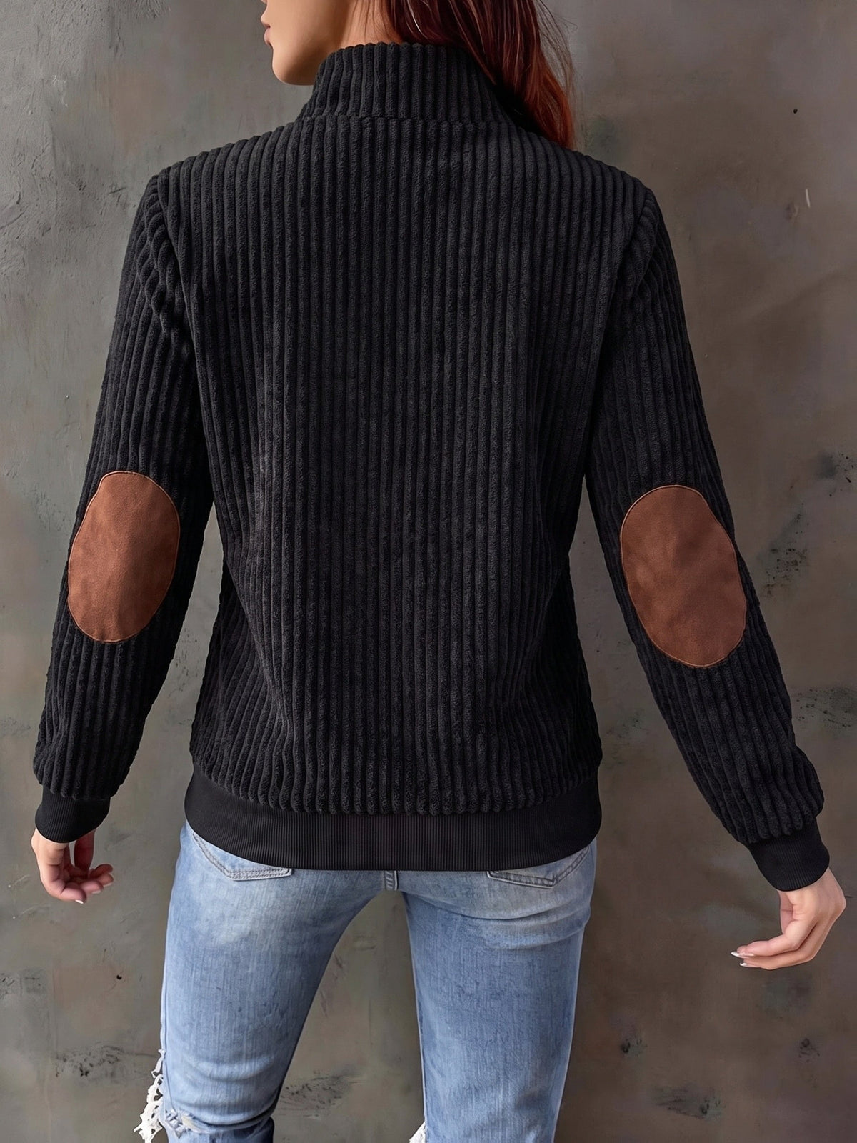 Quarter-Zip Ribbed Pullover Corduroy Colour Block Women's Sweatshirt – Casual, Office, Holiday Gift