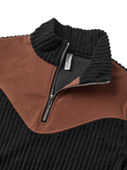 Quarter-Zip Ribbed Pullover Corduroy Colour Block Women's Sweatshirt – Casual, Office, Holiday Gift