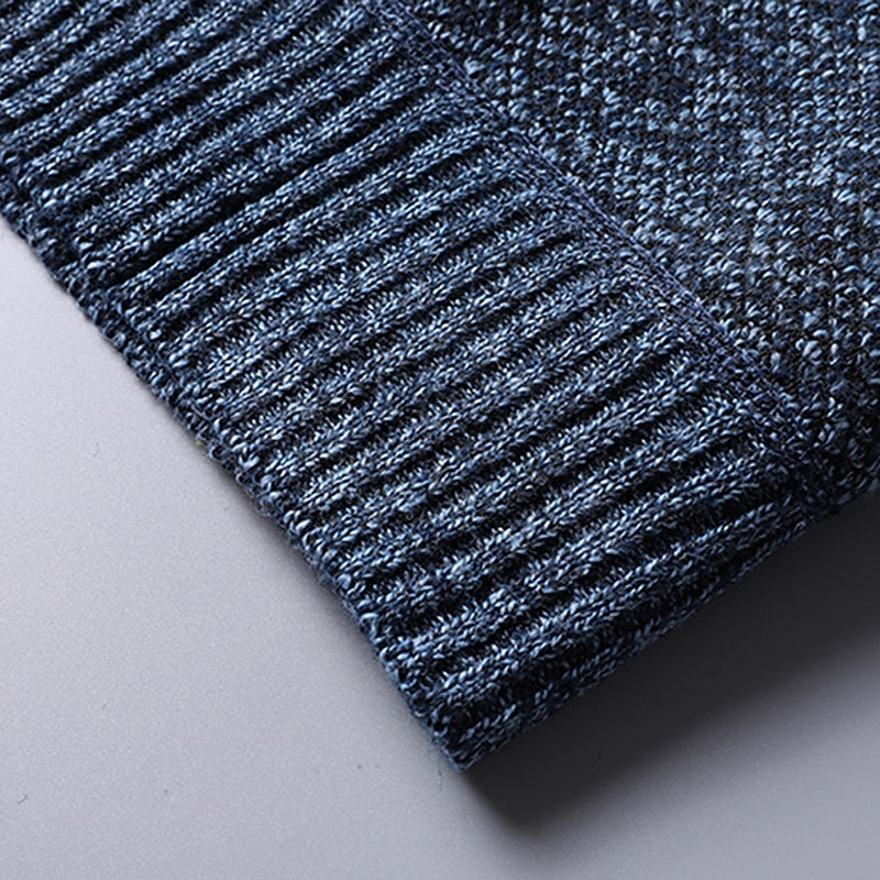 Quarter-Zip Sweater Knitted Blue Men's Stand Collar Pullover – Casual, Office, Winter, Gift