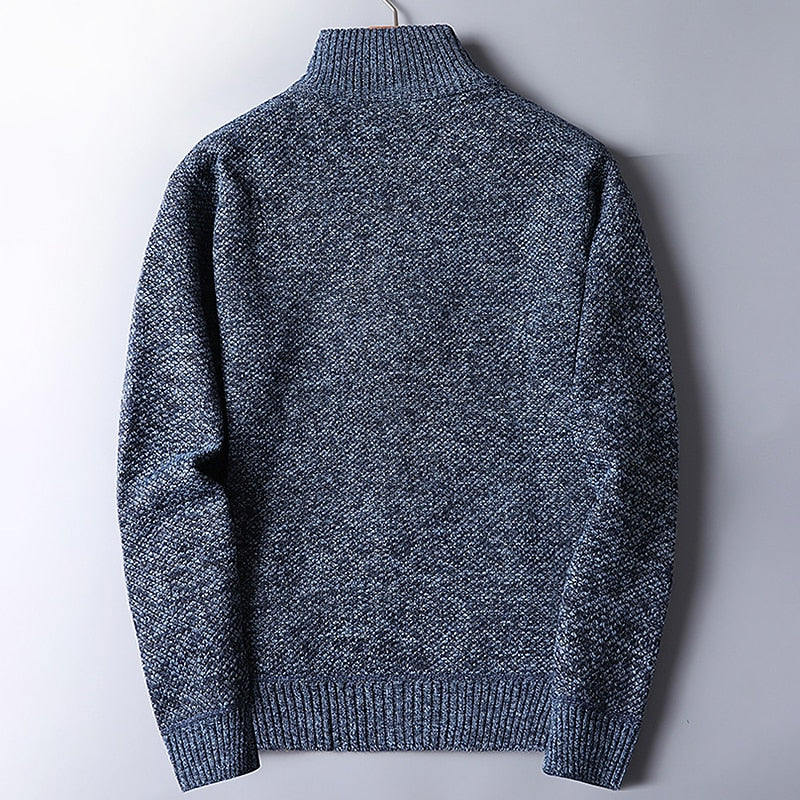 Quarter-Zip Sweater Knitted Blue Men's Stand Collar Pullover – Casual, Office, Winter, Gift