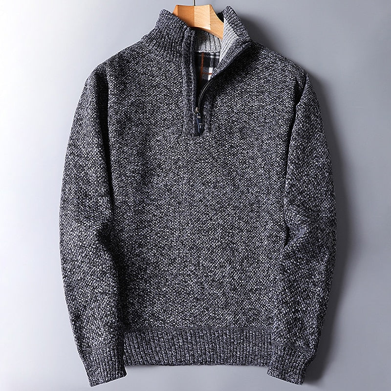 Quarter-Zip Sweater Knitted Blue Men's Stand Collar Pullover – Casual, Office, Winter, Gift