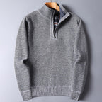 Quarter-Zip Sweater Knitted Blue Men's Stand Collar Pullover – Casual, Office, Winter, Gift