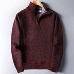 Quarter-Zip Sweater Knitted Blue Men's Stand Collar Pullover – Casual, Office, Winter, Gift