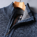 Quarter-Zip Sweater Knitted Blue Men's Stand Collar Pullover – Casual, Office, Winter, Gift