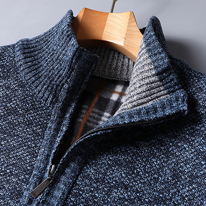 Quarter-Zip Sweater Knitted Blue Men's Stand Collar Pullover – Casual, Office, Winter, Gift