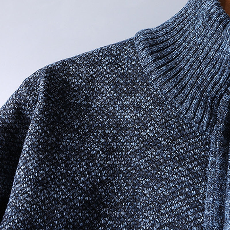 Quarter-Zip Sweater Knitted Blue Men's Stand Collar Pullover – Casual, Office, Winter, Gift