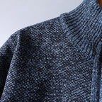 Quarter-Zip Sweater Knitted Blue Men's Stand Collar Pullover – Casual, Office, Winter, Gift