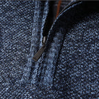 Quarter-Zip Sweater Knitted Blue Men's Stand Collar Pullover – Casual, Office, Winter, Gift