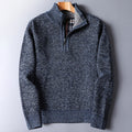 Quarter-Zip Sweater Knitted Blue Men's Stand Collar Pullover – Casual, Office, Winter, Gift