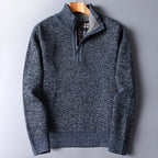 Quarter-Zip Sweater Knitted Blue Men's Stand Collar Pullover – Casual, Office, Winter, Gift