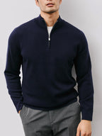 Quarter-Zip Sweater Men's Black Long Sleeve Stand Collar Knit Pullover – Casual, Office, Gift