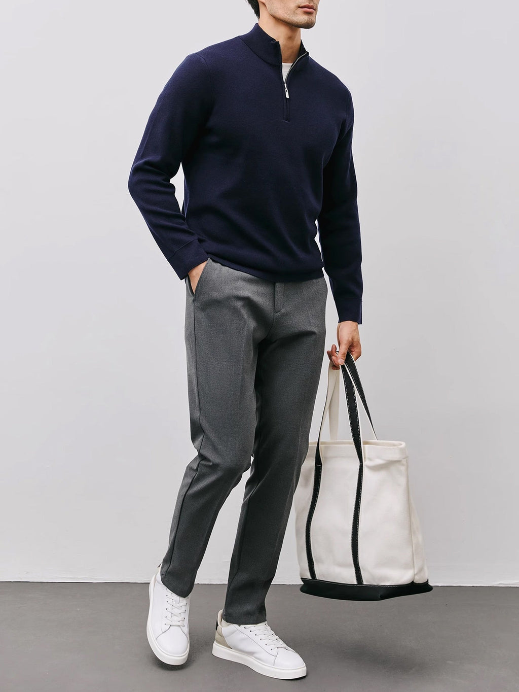Quarter-Zip Sweater Men's Black Long Sleeve Stand Collar Knit Pullover – Casual, Office, Gift