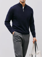 Quarter-Zip Sweater Men's Black Long Sleeve Stand Collar Knit Pullover – Casual, Office, Gift