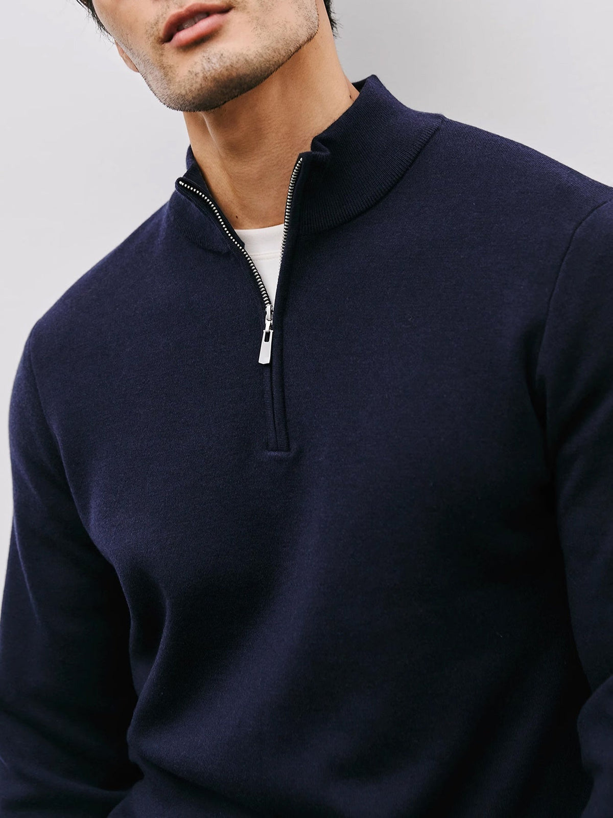 Quarter-Zip Sweater Men's Black Long Sleeve Stand Collar Knit Pullover – Casual, Office, Gift