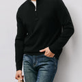 Quarter-Zip Sweater Men's Black Long Sleeve Stand Collar Knit Pullover – Casual, Office, Gift