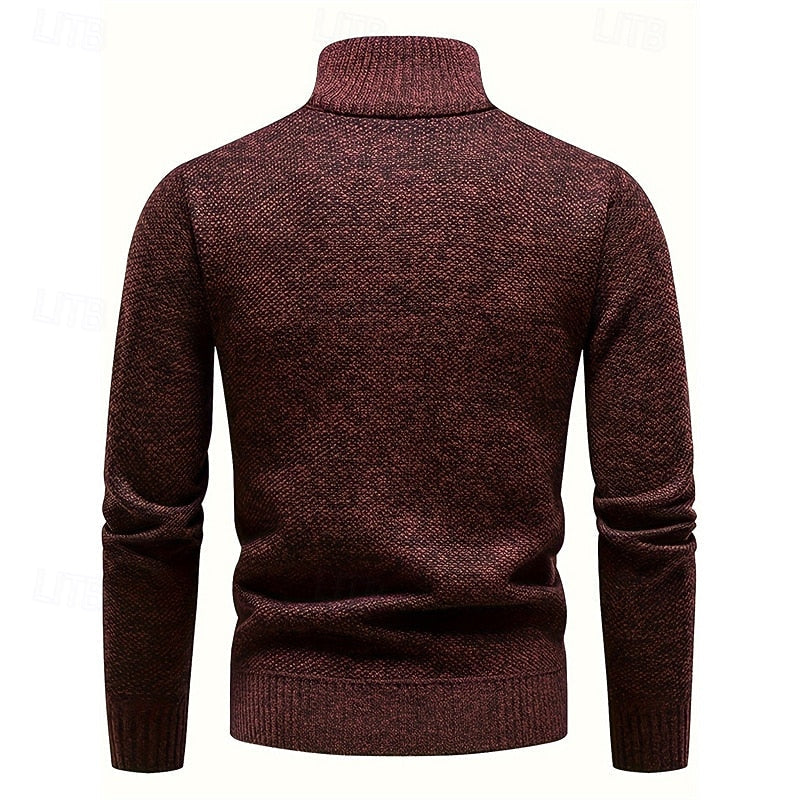 Quarter-Zip Sweater Men's Knitted Stand-Collar Pullover Burgundy – Casual, Office, Winter Layering, Gift