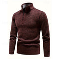 Quarter-Zip Sweater Men's Knitted Stand-Collar Pullover Burgundy – Casual, Office, Winter Layering, Gift