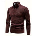 Quarter-Zip Sweater Men's Knitted Stand-Collar Pullover Burgundy – Casual, Office, Winter Layering, Gift