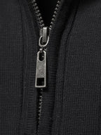 Quarter-Zip Sweater Ribbed Knit Navy Men's Stand Collar Pullover – Casual, Office, Everyday
