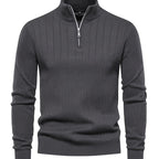 Quarter-Zip Sweater Ribbed Knit Navy Men's Stand Collar Pullover – Casual, Office, Everyday