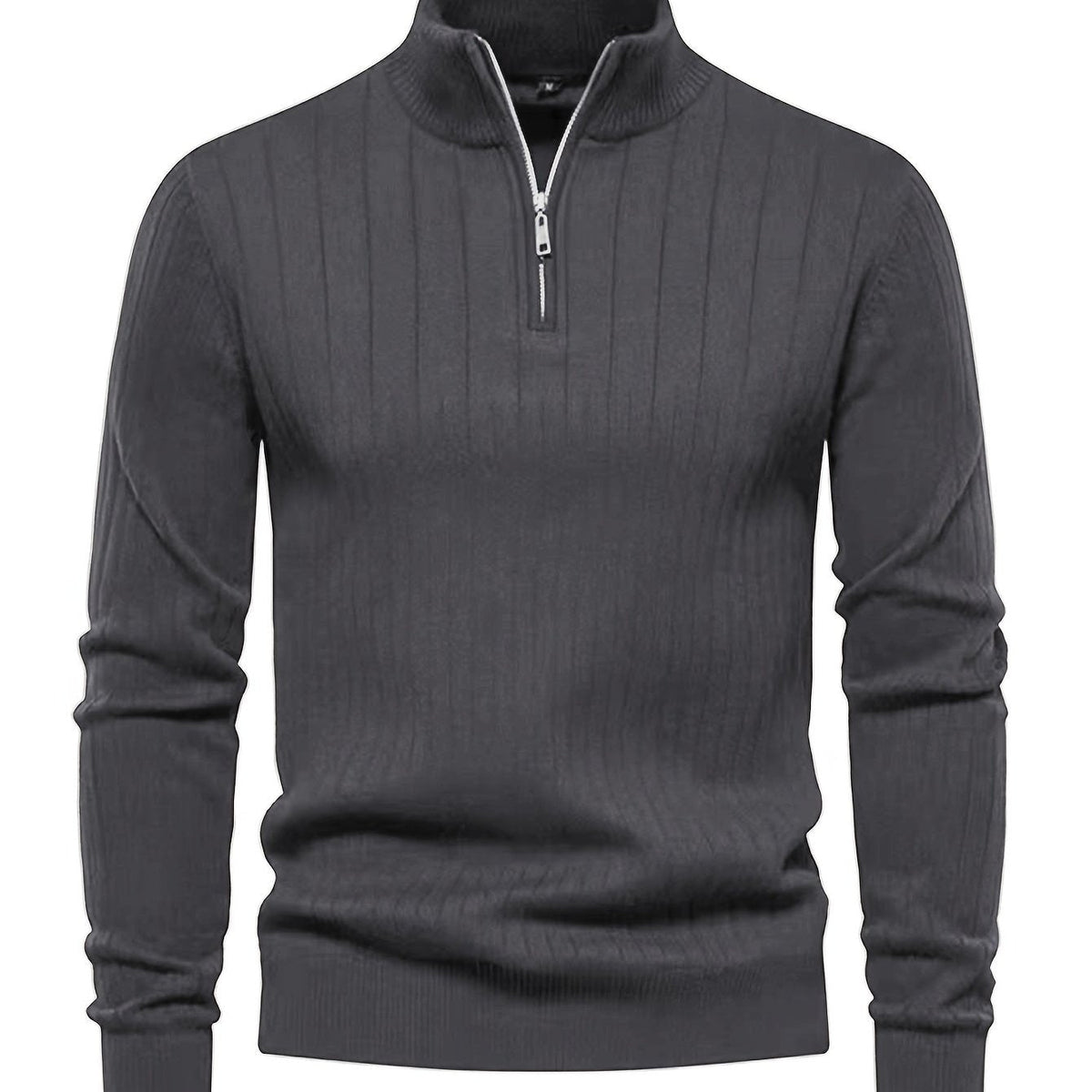 Quarter-Zip Sweater Ribbed Knit Navy Men's Stand Collar Pullover – Casual, Office, Everyday