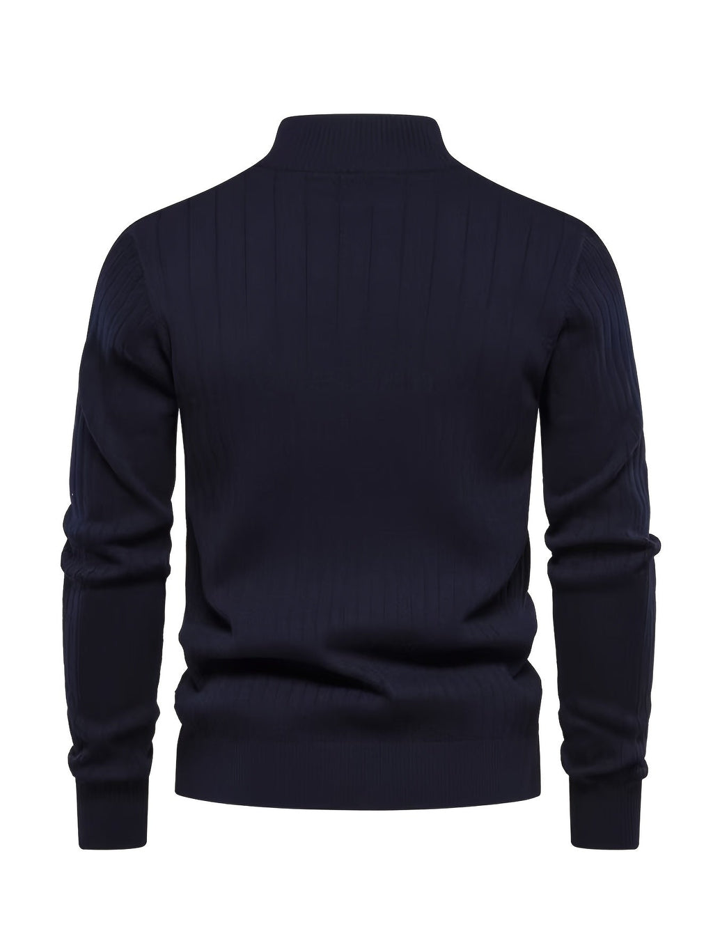 Quarter-Zip Sweater Ribbed Knit Navy Men's Stand Collar Pullover – Casual, Office, Everyday