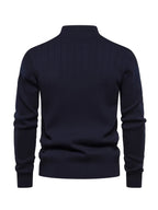 Quarter-Zip Sweater Ribbed Knit Navy Men's Stand Collar Pullover – Casual, Office, Everyday