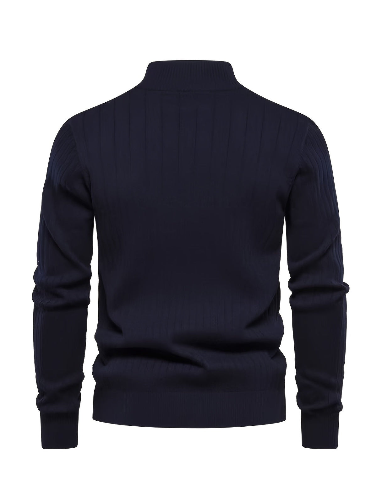 Quarter-Zip Sweater Ribbed Knit Navy Men's Stand Collar Pullover – Casual, Office, Everyday