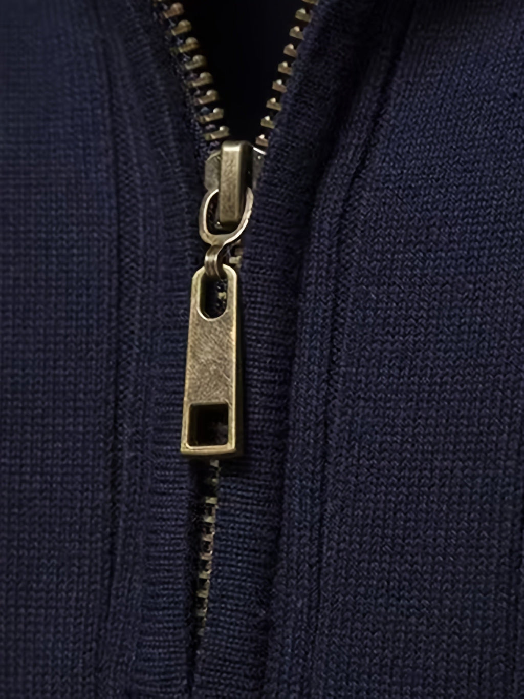 Quarter-Zip Sweater Ribbed Knit Navy Men's Stand Collar Pullover – Casual, Office, Everyday