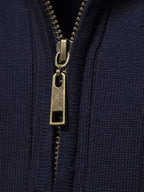 Quarter-Zip Sweater Ribbed Knit Navy Men's Stand Collar Pullover – Casual, Office, Everyday