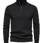 Quarter-Zip Sweater Ribbed Knit Navy Men's Stand Collar Pullover – Casual, Office, Everyday