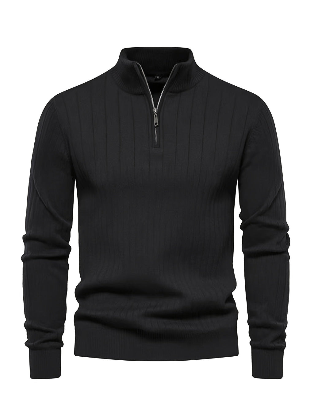 Quarter-Zip Sweater Ribbed Knit Navy Men's Stand Collar Pullover – Casual, Office, Everyday