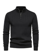 Quarter-Zip Sweater Ribbed Knit Navy Men's Stand Collar Pullover – Casual, Office, Everyday