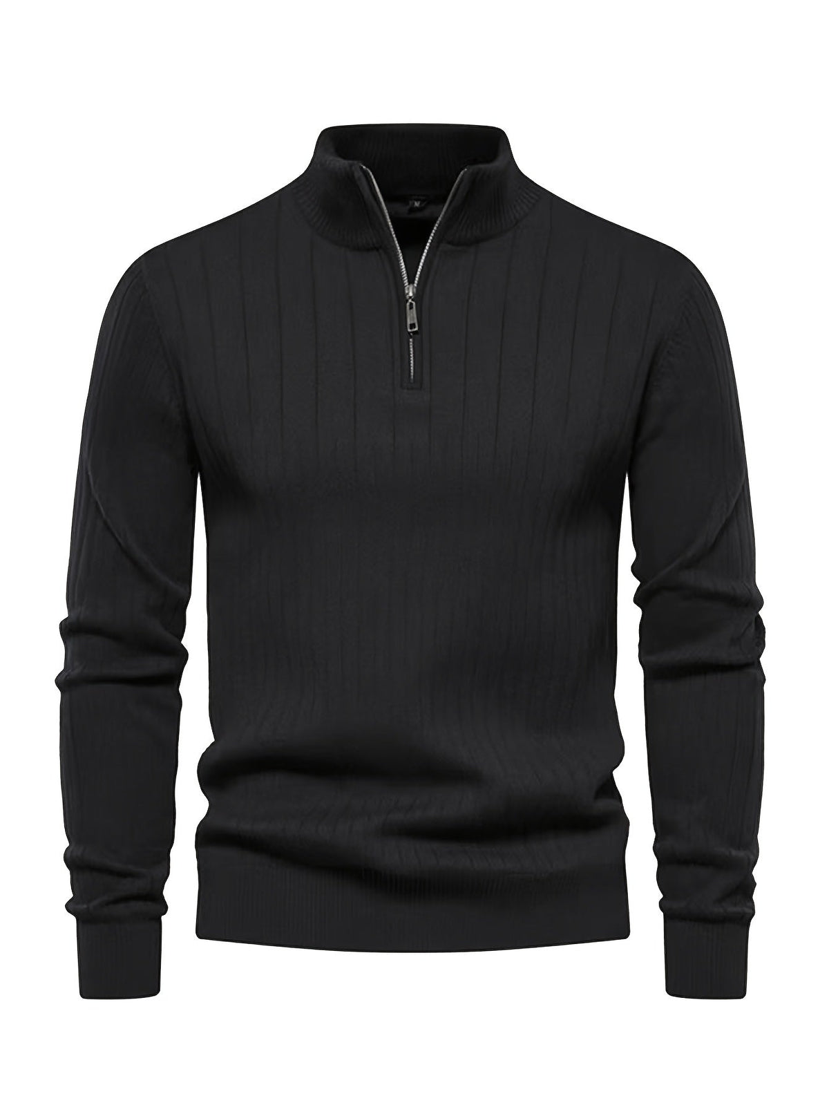 Quarter-Zip Sweater Ribbed Knit Navy Men's Stand Collar Pullover – Casual, Office, Everyday