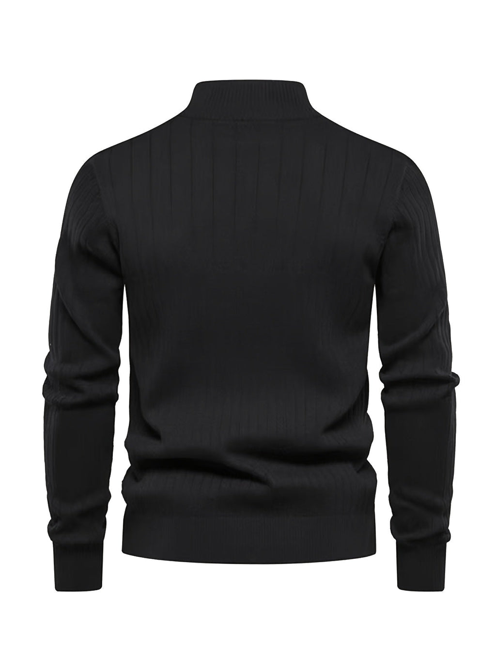 Quarter-Zip Sweater Ribbed Knit Navy Men's Stand Collar Pullover – Casual, Office, Everyday