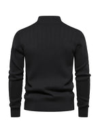 Quarter-Zip Sweater Ribbed Knit Navy Men's Stand Collar Pullover – Casual, Office, Everyday