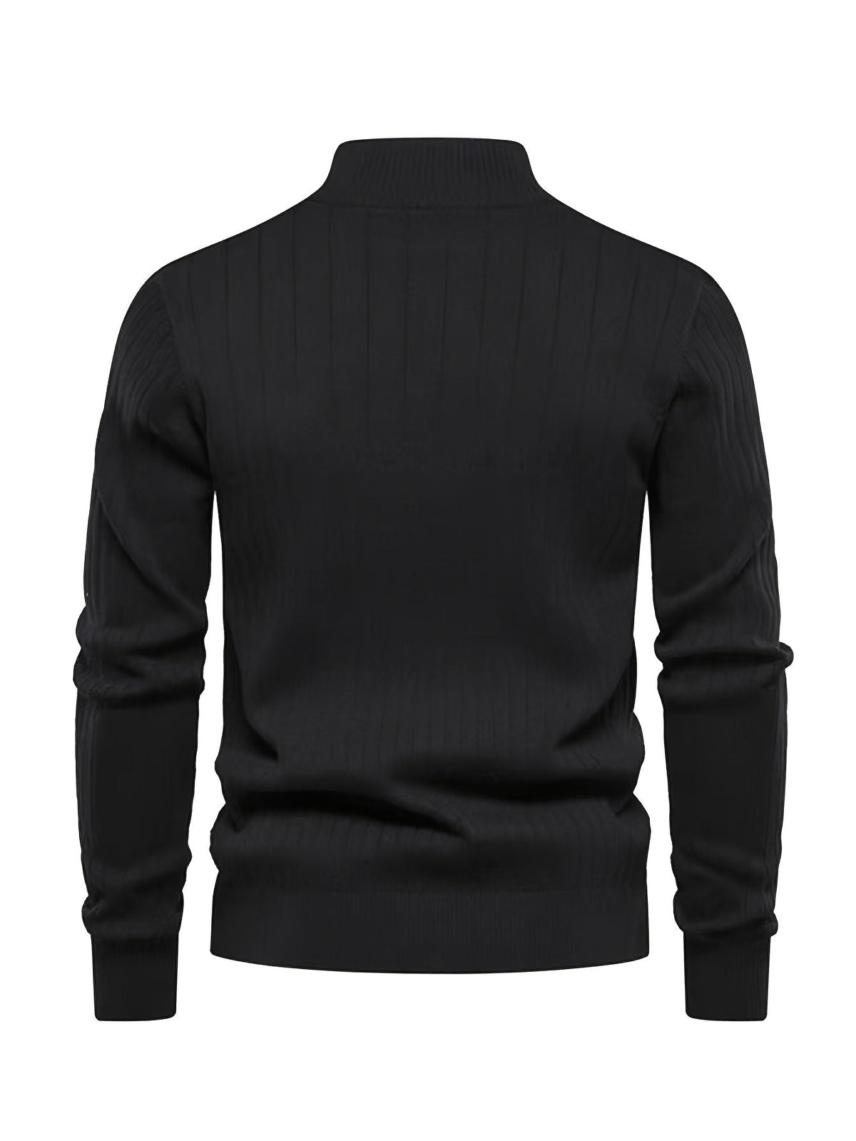 Quarter-Zip Sweater Ribbed Knit Navy Men's Stand Collar Pullover – Casual, Office, Everyday