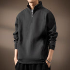 Quarter-Zip Sweatshirt Black Stand Collar Men's Pullover – Casual, Office, Holiday, Gift