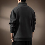 Quarter-Zip Sweatshirt Black Stand Collar Men's Pullover – Casual, Office, Holiday, Gift