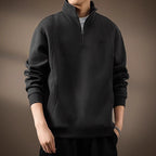 Quarter-Zip Sweatshirt Black Stand Collar Men's Pullover – Casual, Office, Holiday, Gift