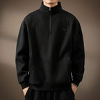 Quarter-Zip Sweatshirt Black Stand Collar Men's Pullover – Casual, Office, Holiday, Gift