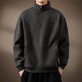 Quarter-Zip Sweatshirt Black Stand Collar Men's Pullover – Casual, Office, Holiday, Gift