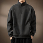 Quarter-Zip Sweatshirt Black Stand Collar Men's Pullover – Casual, Office, Holiday, Gift